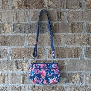 Travelon Anti-Theft Boho Crossbody Wristlet Clutch Bag Blue Pink Floral